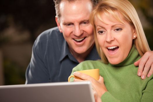 Handsome Happy Couple Using Their Laptop Together.