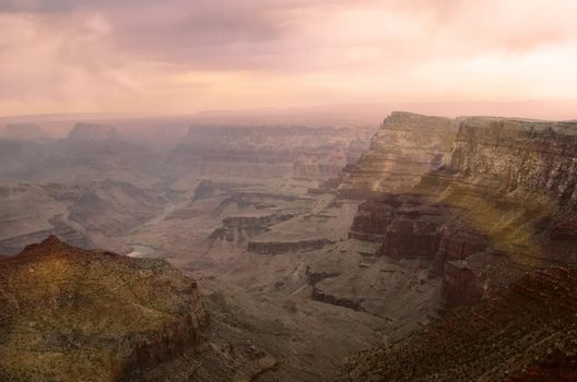 Stormy sunset over Grand Canyon in Arizona