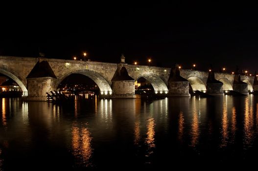 Charles bridge - the oldest preserved Prague bridge, founded by Charles IV in 1357. It was built after the Petr Parler´s design in the High Gothic style. Its construction finished in 1402. The lenght is 515 m, the width 10 m. Prague, Czech republic, Europe, EU.