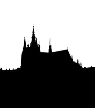 Silhouette of the cathedral of St Vitus at the Prague castle - spacious residential and stronghold area dominantly located above the town, founded about the year 880. Residence of the Bohemian princes and kings, after 1918 of the Presidents of the republic.
Prague, Czech republic, Europe, EU.