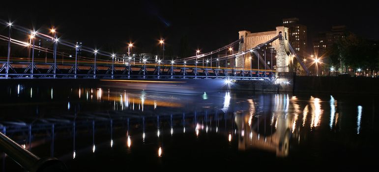 Grunwaldzki Bridge at night, Wroclaw, Poland