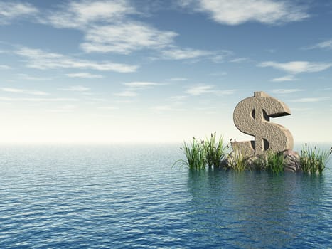 dollar symbol monument at the ocean - 3d illustration