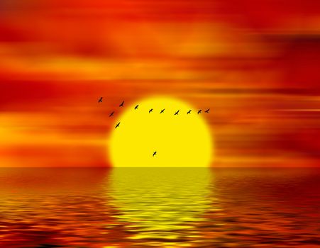 Abstract illustration of the sunset and gaggle