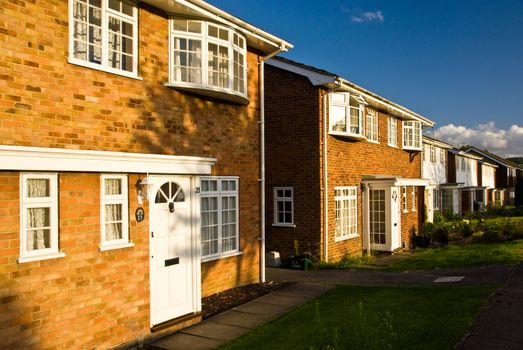 Typical english houses at sunset.