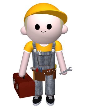 3D illustration of a man with toolbox and tools
