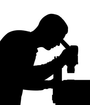 Illustrated Silhouette of a scientist looking into a microscope
