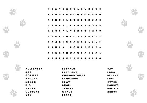 Animal word search game
