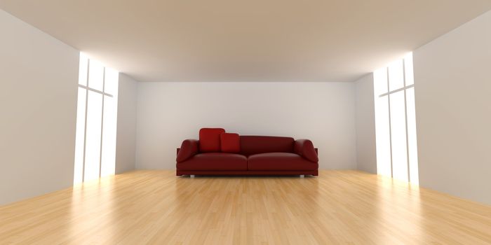 3D rendered Interior. A Sofa in a empty room.
