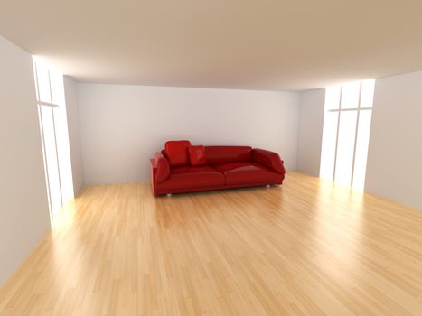 3D rendered Interior. A Sofa in a empty room.