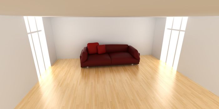 3D rendered Interior. A Sofa in a empty room.