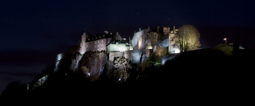 famous medieval Stirling Castle illuminated at night