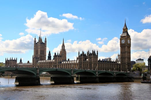 View on Westminster abbey, Big Ben and London bridge from London Eye