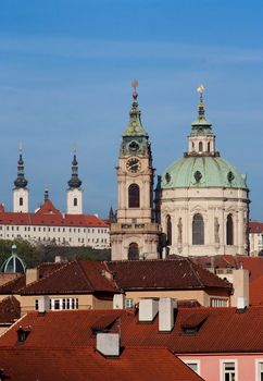 St Nikolas church, one of the most important buildings of baroque Prague, with a dominant dome and belfry. Architects:  K. Dientzenholfer, K.I. Dientzenholfer, A. Lugaro. Prague, Czech republic, Europe, EU.