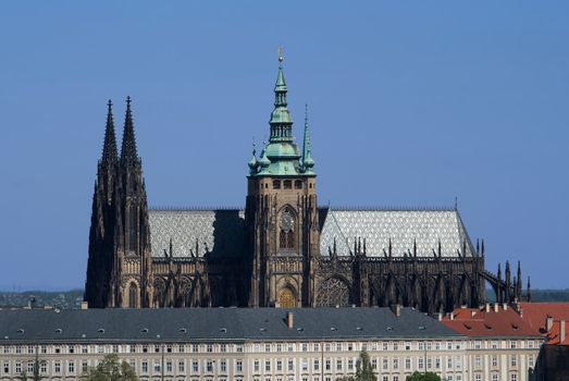 Cathedral of St Vitus in the Prague castle - the coronation cathedral of the Bohemian sovereigns, and the main of the Prague Roman - Catholic arcidiocese. The Gotic and neo-Gothic building was founded in 1344.
Prague, Czech republic, Europe.  