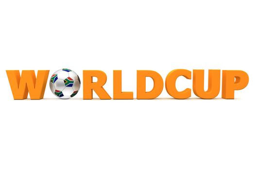 orange word Worldcup with football/soccer ball replacing letter O - south african flag on the ball