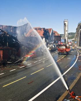 Four old buildings from the 1600 century was involved in a fire in Bergen in Norway the seventh of September 2008. The buildings was of great historical value and was totaly damaged!