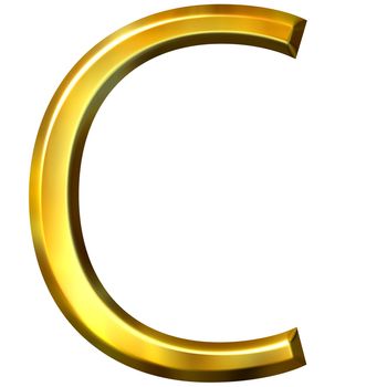 3d golden letter C isolated in white