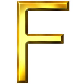 3d golden letter F isolated in white