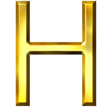 3d golden letter H isolated in white