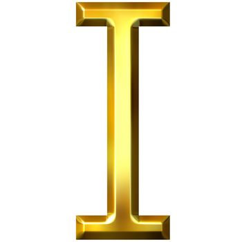 3d golden letter I isolated in white