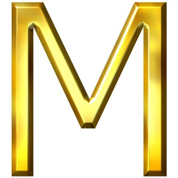 3d golden letter M isolated in white