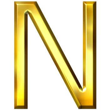 3d golden letter N isolated in white