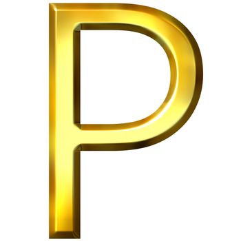 3d golden letter P isolated in white