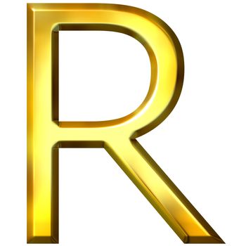 3d golden letter R isolated in white