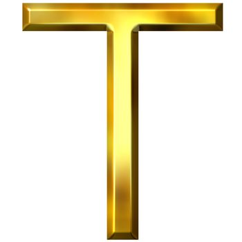 3d golden letter T isolated in white