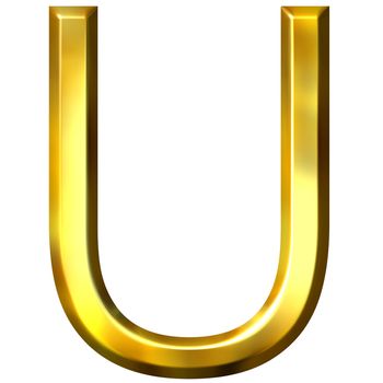 3d golden letter U isolated in white