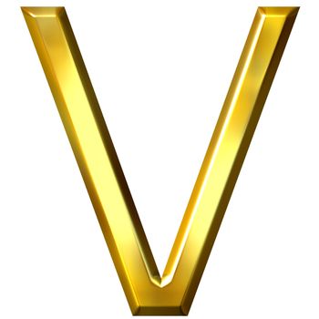 3d golden letter V isolated in white
