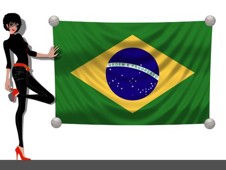 Girl with a Flag of Brazil