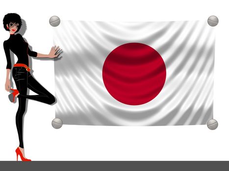 Girl with a Flag of Japan