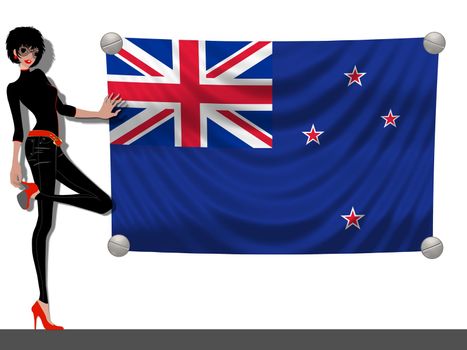Girl with a Flag of New Zealand