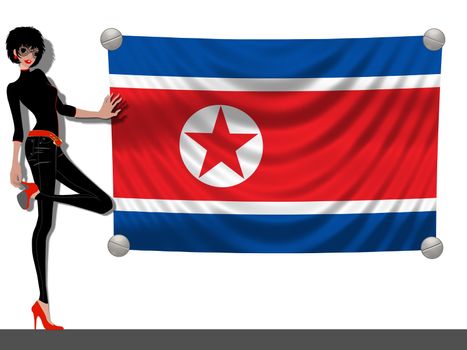 Girl with a Flag of North Korea