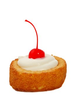 cream shortcake with cherry isolated on white background
