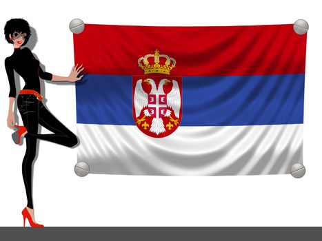 Girl with a Flag of Serbia