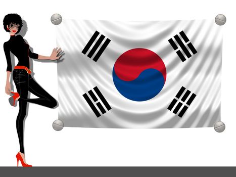 Girl with a Flag of South Korea