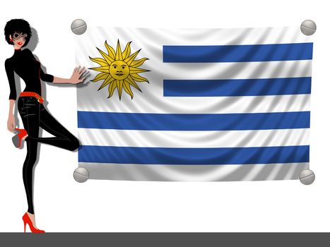 Girl with a Flag of Uruguay