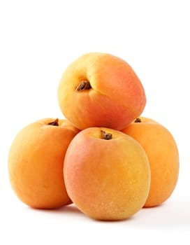 four fresh apricot fruit isolated on white