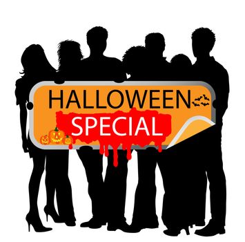 Young People with marketing sign - halloween special