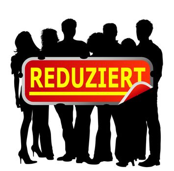 People with german marketing sign - reduziert