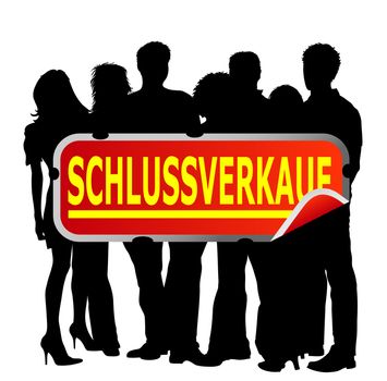 People with german marketing sign - schlussverkauf