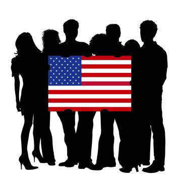 Young People with a Flag of USA