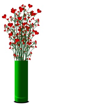 vase with red heart flowers