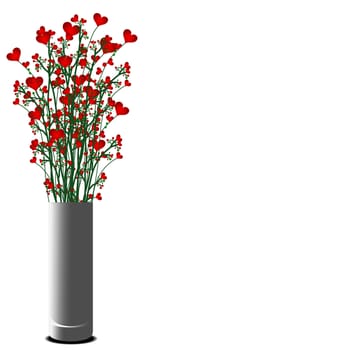 vase with red heart flowers