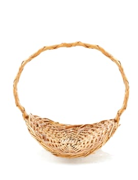 wicker basket with handle, white background