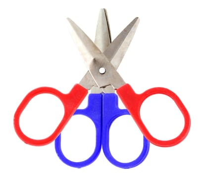 red children scissors, white background