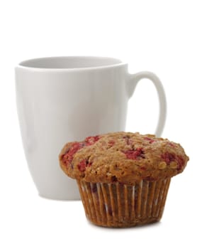 muffin and mug, white background