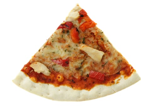 closeup on sliced chicken pizza
